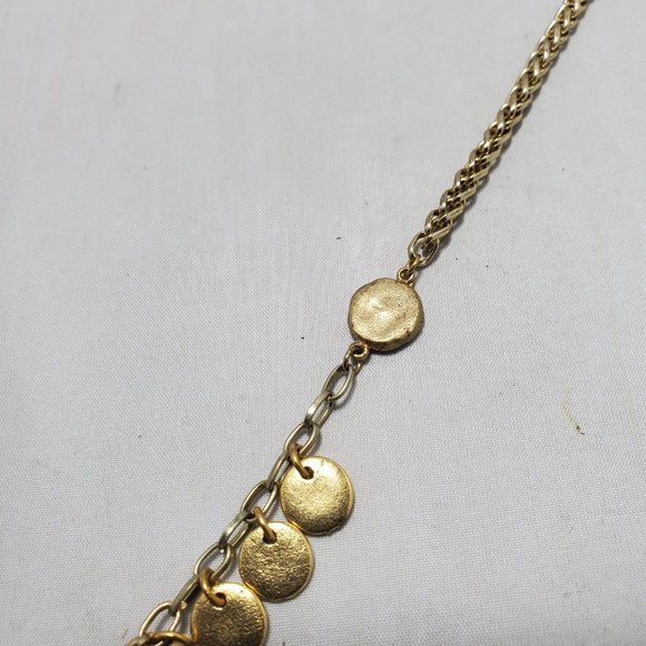 Bijou gold discs and a teal teardrop acrylic stone statement necklace, - Picture 5 of 8